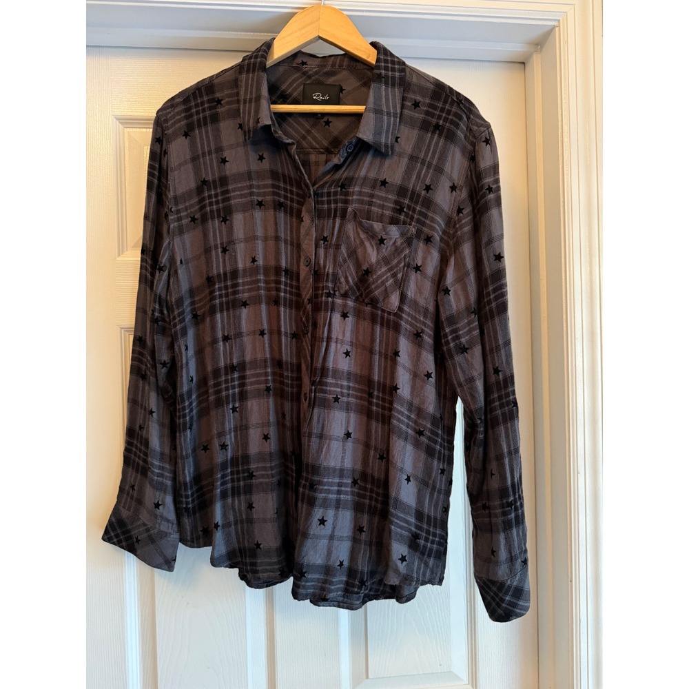 Rails Hunter Shirt Womens XL Iron Black Star Plaid Embroidered Button Down